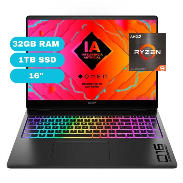 Notebook HP Gaming OMEN 16-ap0004la, 16” 2K IPS, AMD Ryzen AI 9 365 5.0 GHZ,32GB DDR5-5600